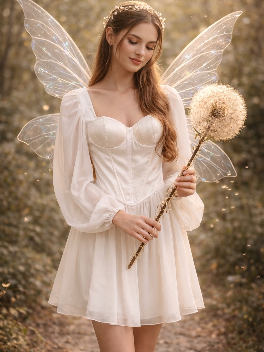 White Corset Mini Dress Sheer Sleeve Fairy Renfaire Cottagecore